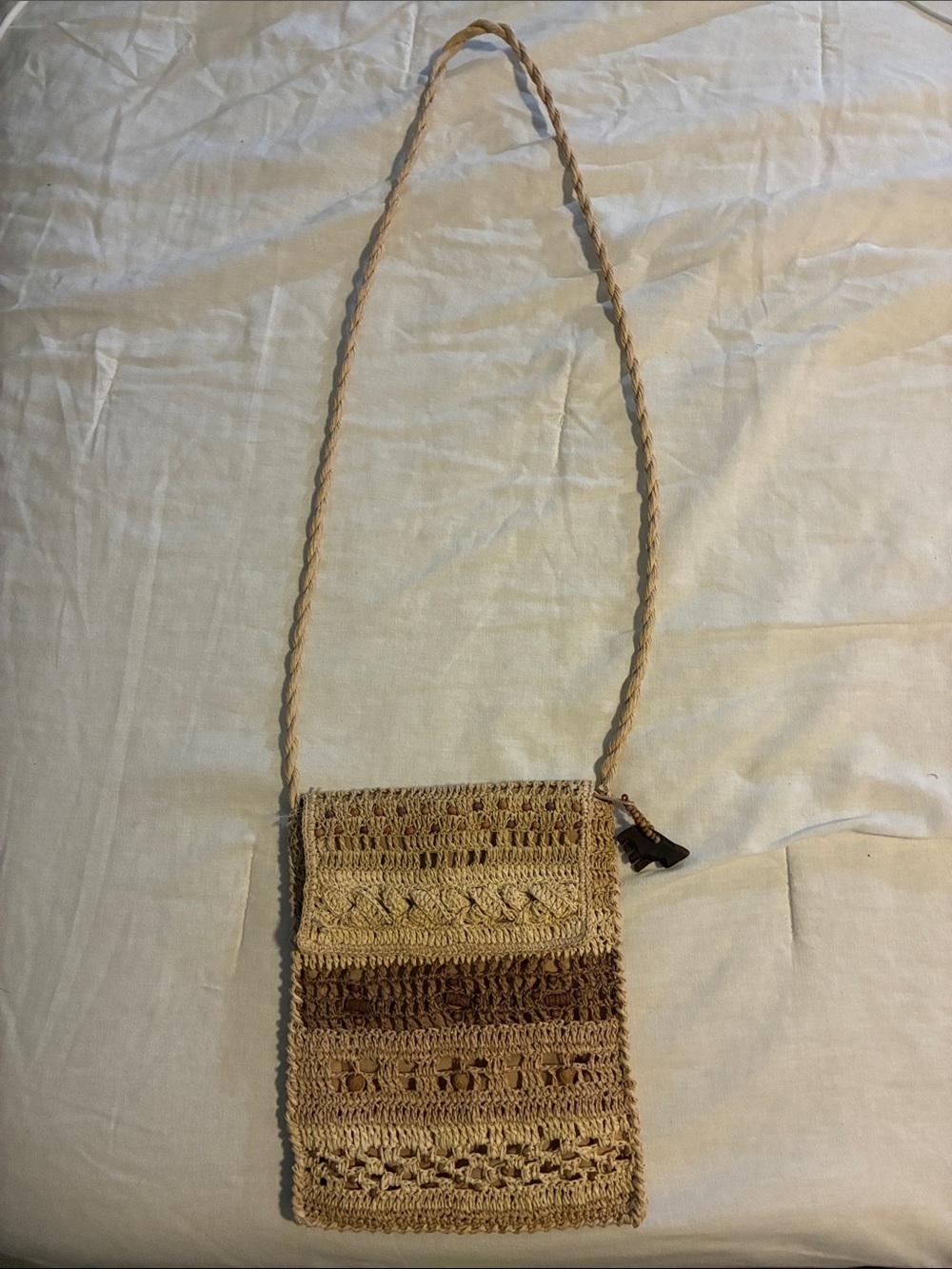 Neutral Beige & Brown Crochet Crossbody Bag